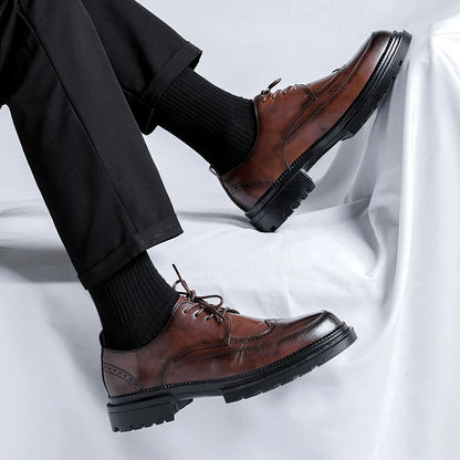 Men Korea Leather Platform Oxfords Slip on Thick Tottom for Male Derby Shoes Casual Loafers Mens Square Toe Formal Dress Shoes
