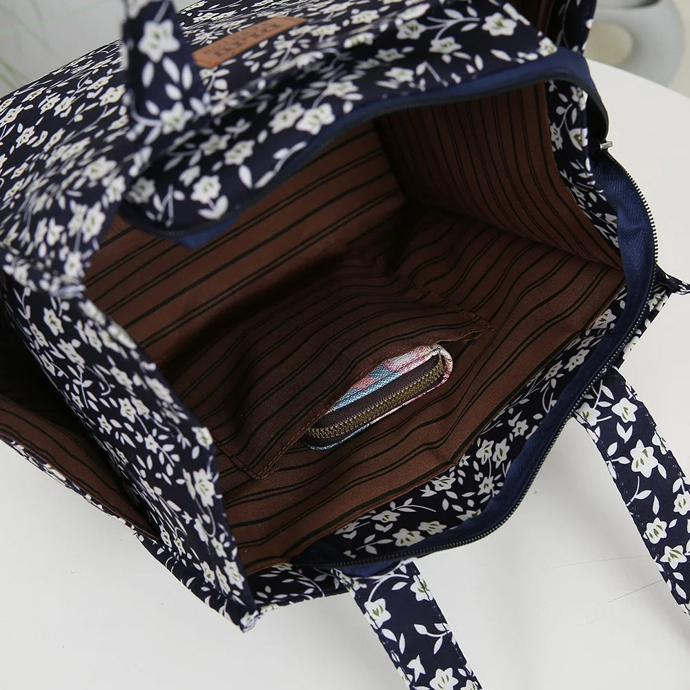 New floral print thickened fabric handbag, lunch bag, portable lunch box storage bag, zipper design, multifunctional tote