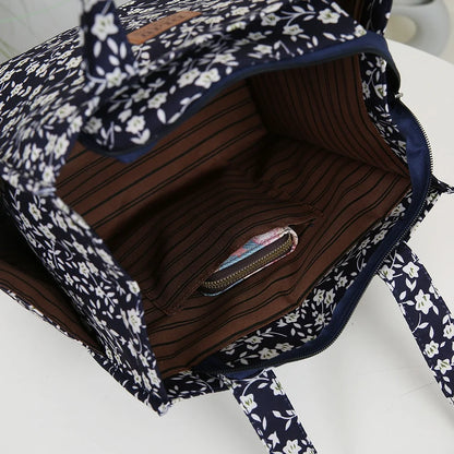 New floral print thickened fabric handbag, lunch bag, portable lunch box storage bag, zipper design, multifunctional tote