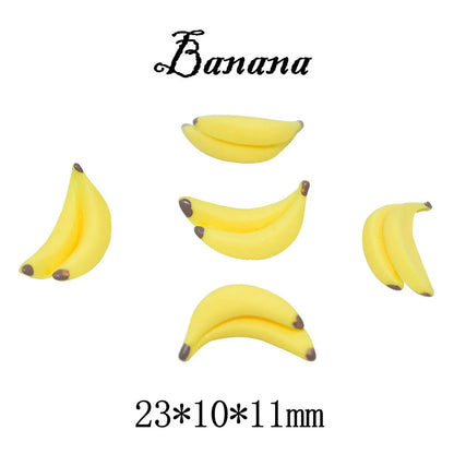 100pcs 3D Mini Resin Simulation Banana Charms DIY Children's Miniature Fruit Models for Craft Making Kitchen Toys For Dollhouse