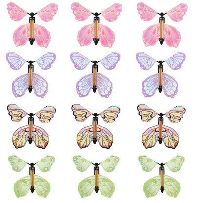 12PCS Magic Flying Butterflies Wind Up Toy Bookmark Greeting Rubber Band Powered Magic Prop,Surprise Gift Wedding,Birthday,Party