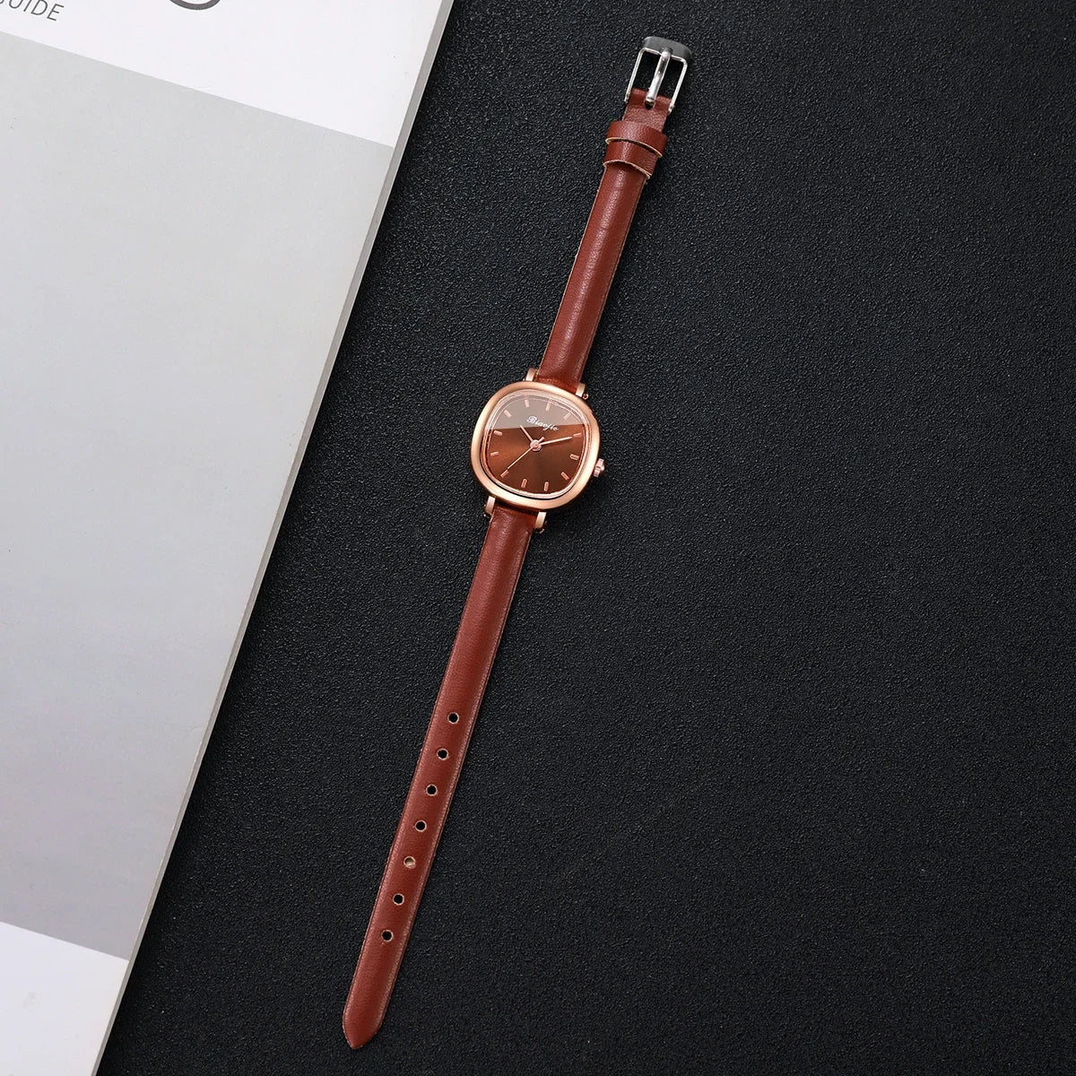 5PCS/Set Elegant Square Women Quartz Watch Leather Strap Wristwatches Heart Jewelry Set Relogio Feminino (Without Box)