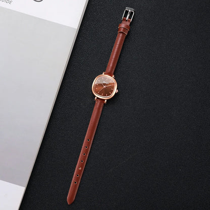 5PCS/Set Elegant Square Women Quartz Watch Leather Strap Wristwatches Heart Jewelry Set Relogio Feminino (Without Box)