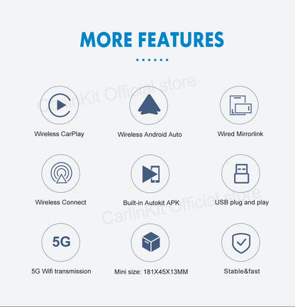CarlinKit USB Wired/Wireless CarPlay Adapter Wireless Android Auto AI Box Mirrorlink Bluetooth Auto Connect For Android Car Radio For Youtube Netflix Google Map Android Aftermarket Car Screen