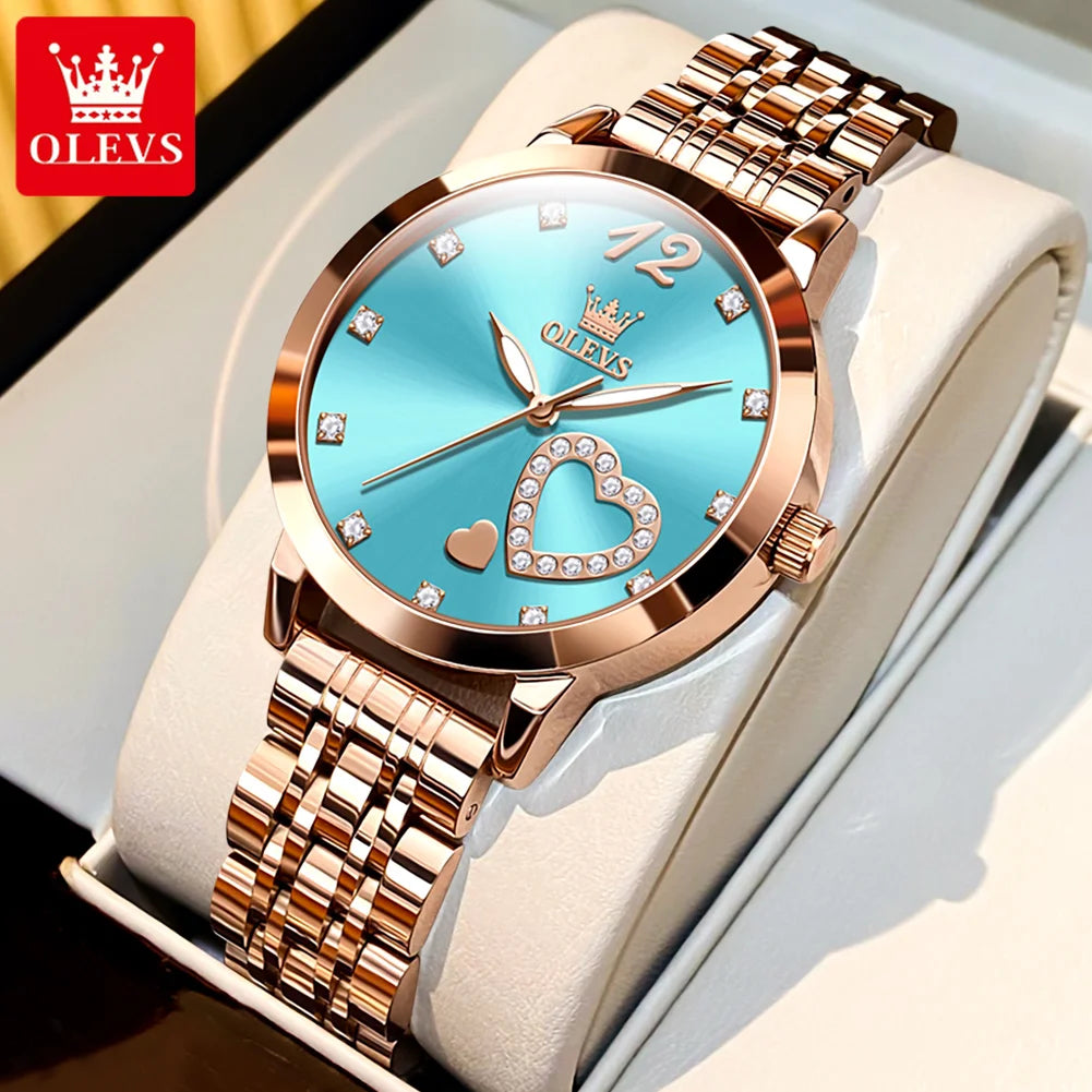 OLEVS 5189 Love Diamond Inlaid Steel Band Women's Quartz Watch