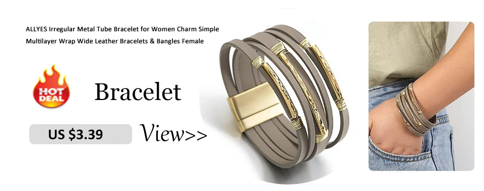 ALLYES Charm Triple Color Leather Bracelet for Women Bohemian Metal Beads Multilayer Thin Strip Wrap Bracelets Fashion Jewelry