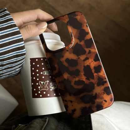 Retro Amber Texture Laser Phone Case For iPhone 17 16 Pro Max 15 14 13 12 11 XS XR 7 8 Plus 16E Stylish Leopard Print Soft 2030