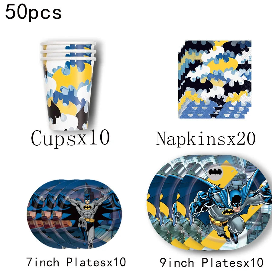 Batman Birthday Party Decoration Disposable Tableware Tablecloth Plate Napkin Balloon Cake Topper Baby Shower Party Favors