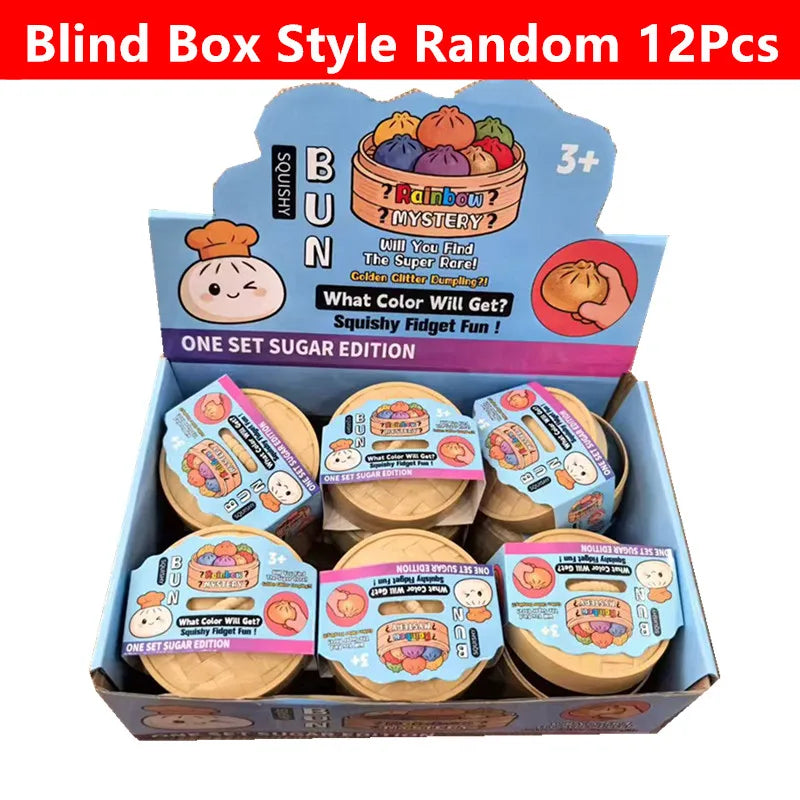 1-12Pcs Glitter Dumpling Glitter Dumpling Squishy with Box Dumplings Sensory Squeeze Toy for Stress Relief Birthday Gift