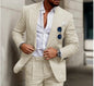 Blue/Beige Linen Men Suits Smart Casual Peak Lapel One Button Slim Fit Blazer Pants High Quality 2 Piece Wedding Costume Homme