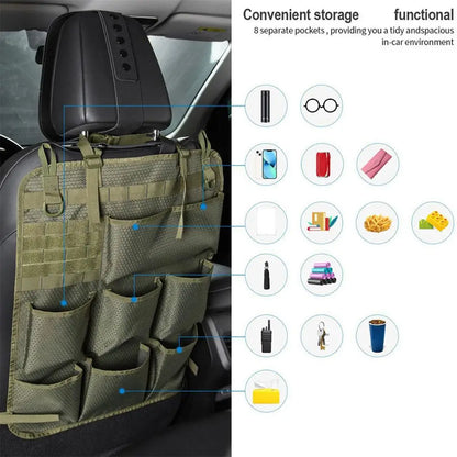 Universal Vehicle Seat Back Organizer Military Style Camo Storage Bag with 7 Pockets Tactical Auto Organizer for Car Truck SUV