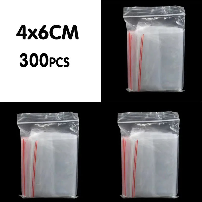 100/200/300pcs Small Zip Lock Plastic Bag Reclosable Transparent Bag Shoe Bag Vacuum Bag Poly Clear Bags Thickness 0.05mm