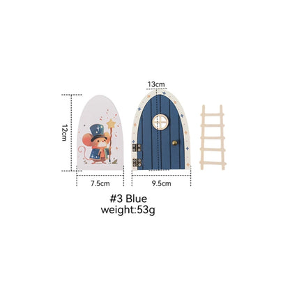 Wooden Elf Door Set Cartoon Room Decor Dollhouse Character Stickers Fairytale-Style Balcony Decor Hanging Ornaments Gift