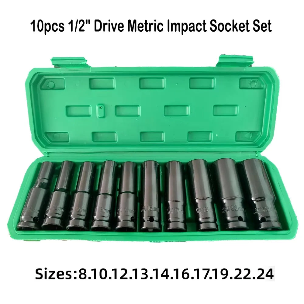10pcs 1/2 Drive Metric Impact Socket Set Universal Deep Socket Wrench for Air Pneumatic Repair Tools