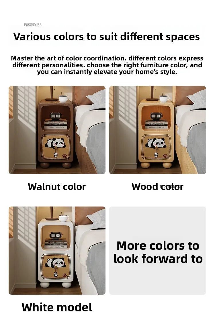 Cartoon Panda Solid Wood Children's Nightstands for Home Child's Bedside Tables Narrow Storage Cabinets for Children Furnitures