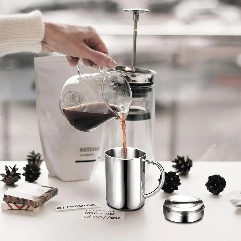 Stainless Steel Cup with Handle, Easy Clean Reusable Portable Water Cup 300/400ml for Office Outdoor Camping