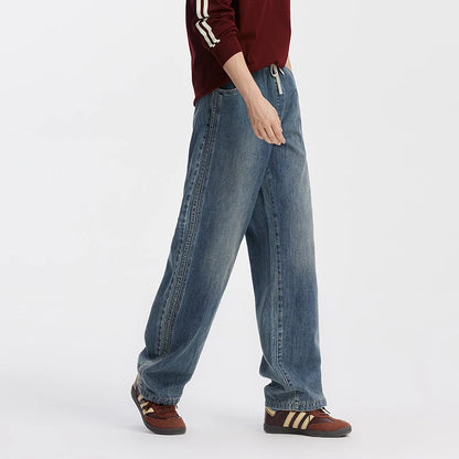 Semir Men Jeans Retro Wide Straight Side Stripe Elastic Waist 2026 Autumn Soft Denim Pants Casual Street Style Daily Wear