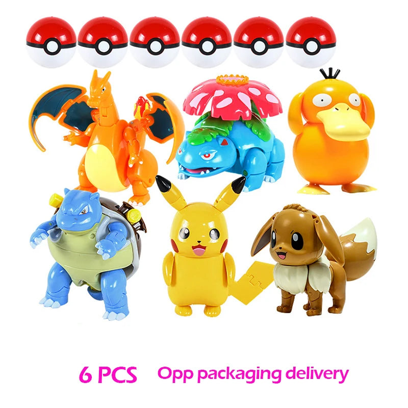 Pokemon ball deform Figure Pikachu Charizard Venusaur Blastoise Gyarados Solgaleo Lunala Action Figurine pokeball poke child Toy