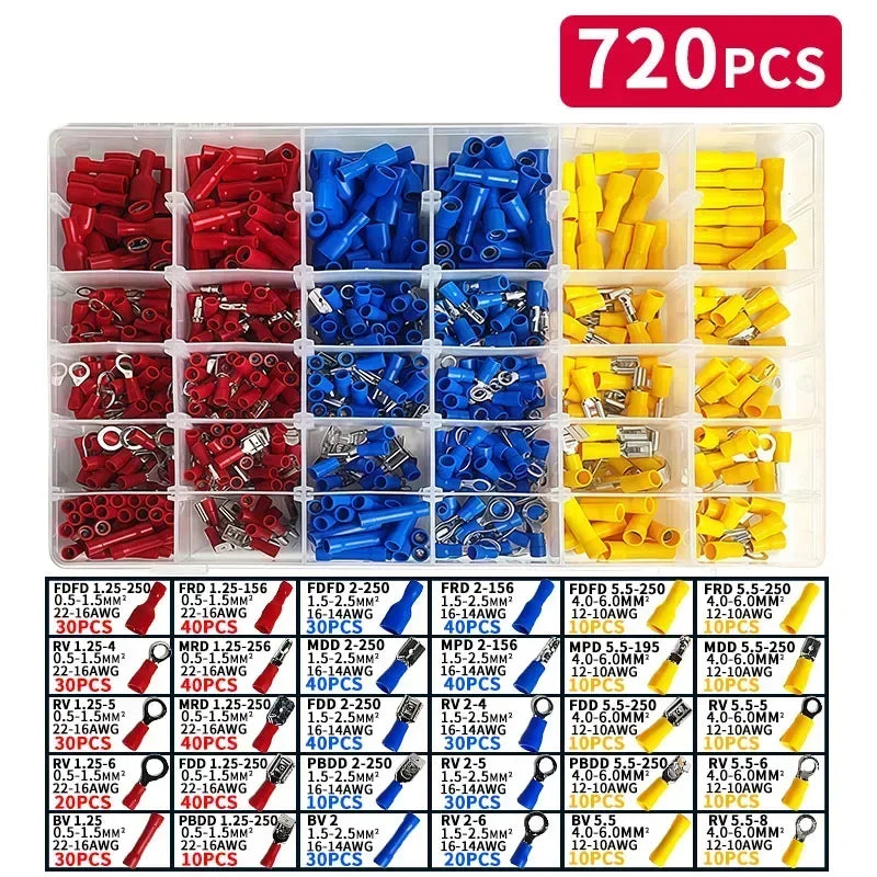 Assorted Electrical Crimp Terminal Kit 280/1500pcs - Cold Pressed Male Female Quick Connect Lugs for DIY & Repairs