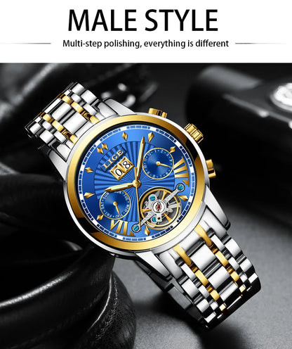 2026 LIGE Automatic Mechanical Wrist Watches For Men Top Brand Luxury Tourbillon Men Watch Fashion Business Waterproof Watch Men