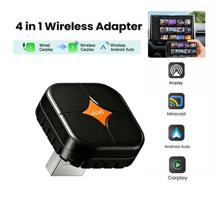 2026 4in1 New Upgrade Carplay Adapter Wireless Android Auto Mirror Link Smart MiNi AI Box USB Plug and Play Auto Connect WiFi