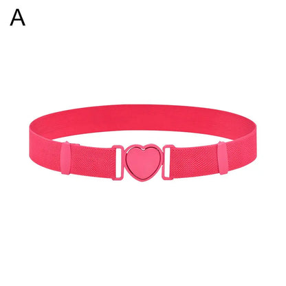2022 Children Stretch Belts Girls Multicolor Adjustable Elastic Waist Belts with Heart Shape Buckle Waistband Accessories