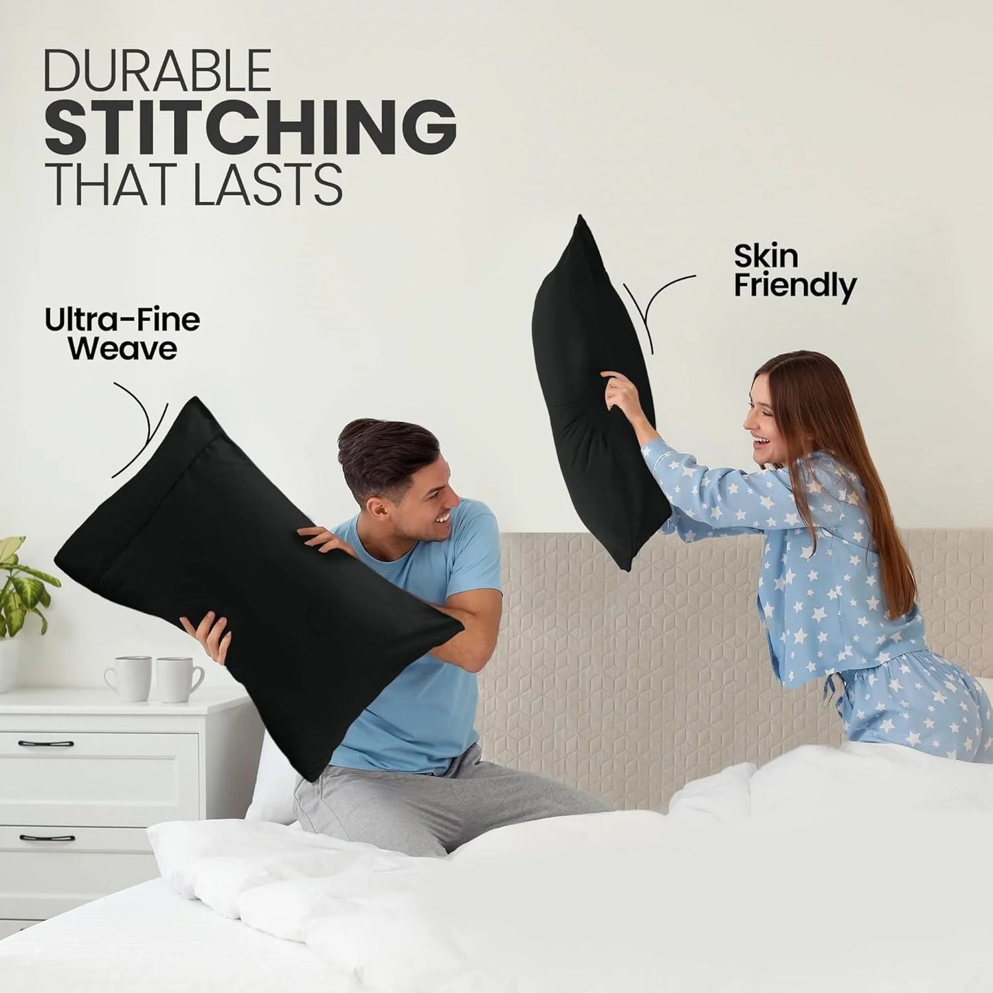 2Pcs Pack Microfiber Pillowcases Solid Color, Envelope Closure, Machine Washable, Woven Fabric, for Bedroom, Living Room