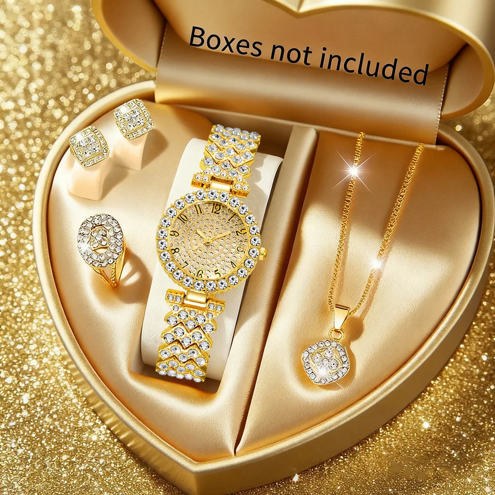 2026Fashion Roman pattern diamond inlaid women's watch quartz watch bracelet women's watch set