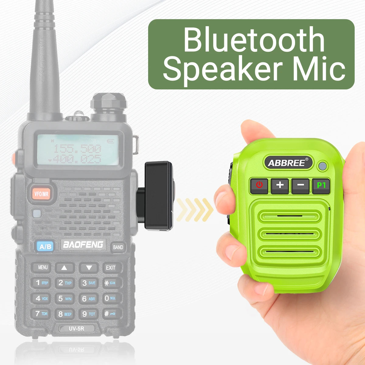 ABBREE Wireless Mic Bluetooth PTT Handsfree Speaker Microphone Type-c Charging for Baofeng UV-5R UV-21 Quansheng UV-K5(8) UV-K6