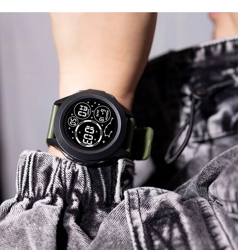 YIKAZE Men Sport LED Watches Top Brand Men Digital Clock Multi-Functional Rubber Man Fitnes Athlete Timekeeping Electronic Watch