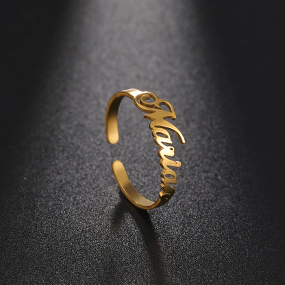Custom Double First Name Finger Ring For Women Men Personalized Couple Wedding Gift Gold Color Stainless Steel Open Ring Jewelry