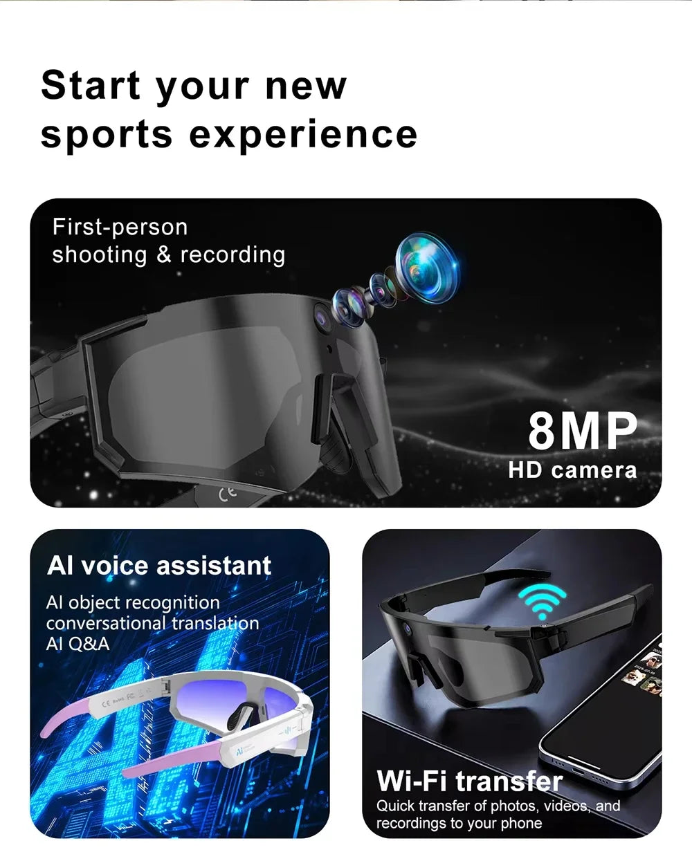 Lenovo 1600w AI Smart Camera Glasses Anti-shake 1080P Video Photo Cycling Sport ChatGPT Sunglasses DualMic 32GB Windproof Goggle