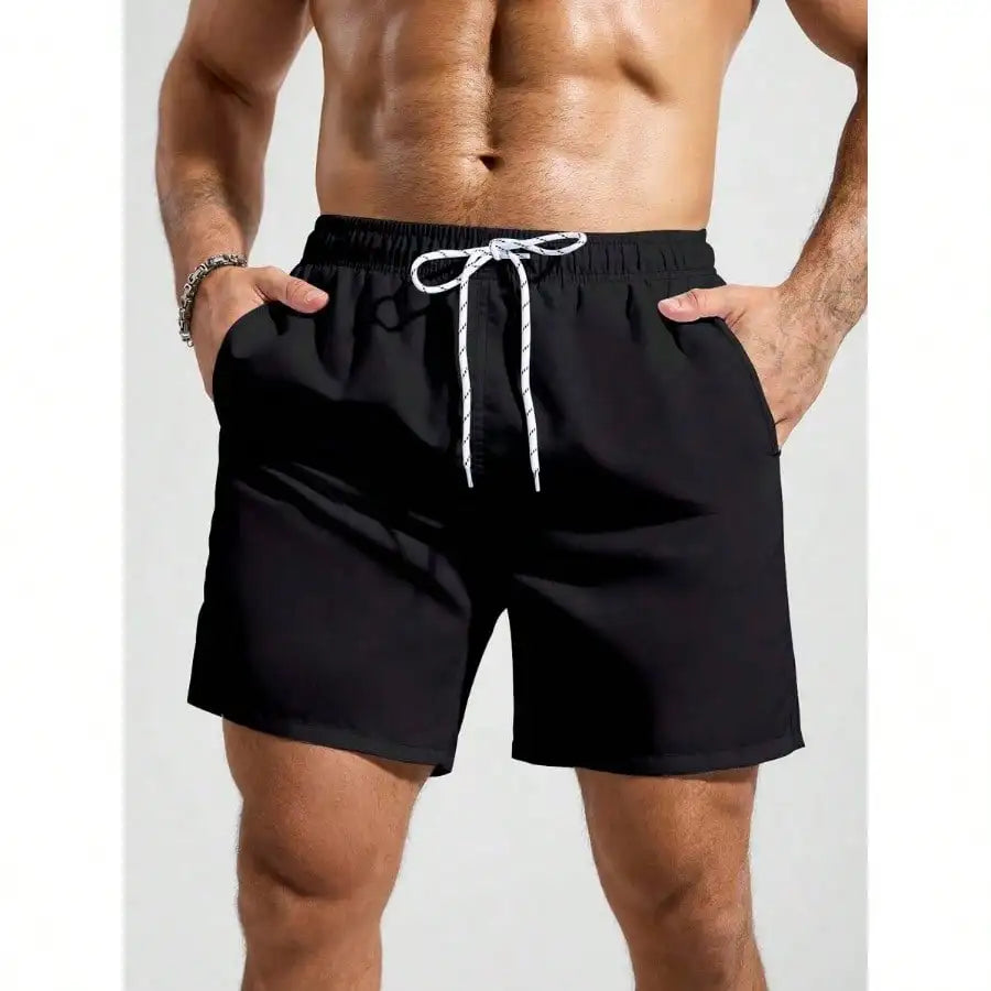 Palasendo Men's Plain Pocketed Drawstring Waist Beach Shorts, Suitable For Summer, Hawaiian, Men Dry Fit Orange Swim Trunks, Men Swim Trunk Matching, Men Beachwear, Plain Swim Trunks