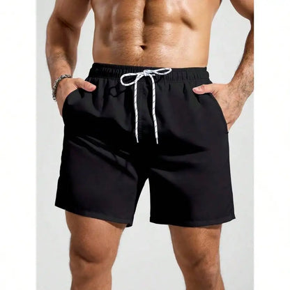 Palasendo Men's Plain Pocketed Drawstring Waist Beach Shorts, Suitable For Summer, Hawaiian, Men Dry Fit Orange Swim Trunks, Men Swim Trunk Matching, Men Beachwear, Plain Swim Trunks