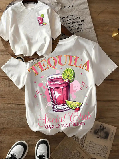 Tequila Social Club Graphic T Shirt Women Men Summer Casual Short Sleeve Crew Neck Loose Tee Funny Cocktail Harajuku Party Top