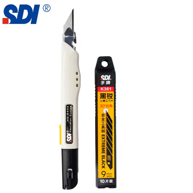 SDI 9mm Anti-Shaking Utility Knife 30-Degree Angle Sharp Black Steel Blades Box Cutter Auto Lock Professional Craft DIY Opener