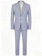 Men Summer Striped Seersucker 2 Piece Suit Wrinkle Free Light Blazer Trousers All Match Gentleman Daily Outfit