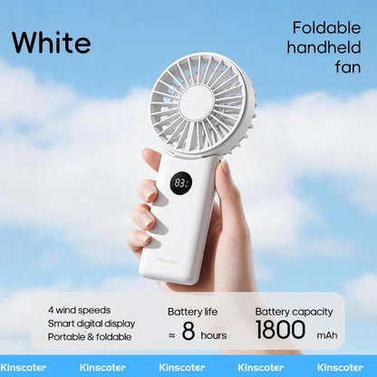Portable Folding Handheld Fan 1800mAh Desktop Rechargeable Fan 4-speed Wind Angle Adjustable with LED Display for Outdoor Travel