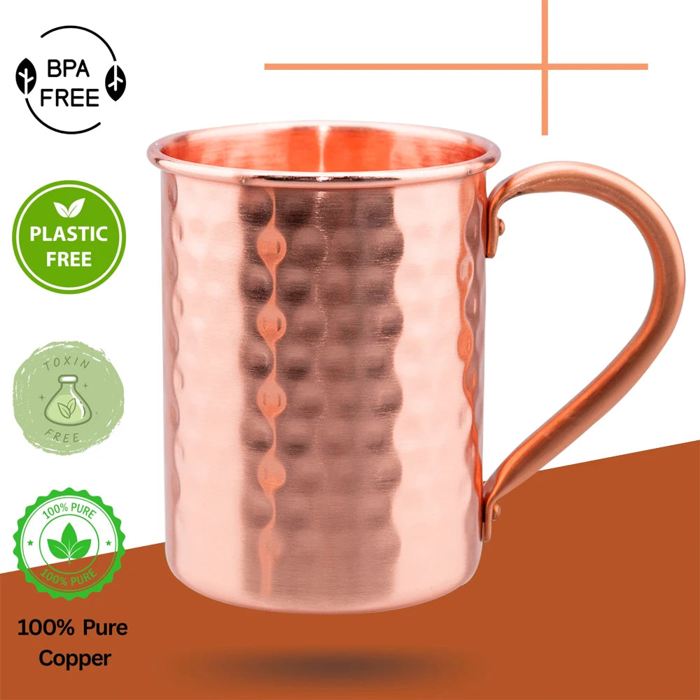400ml Vintage Pure Copper Cup, Thickened Hammer Texture 100% Copper Breakfast Milk Coffee Mug, Handcrafted Tea Tumbler Drinkware