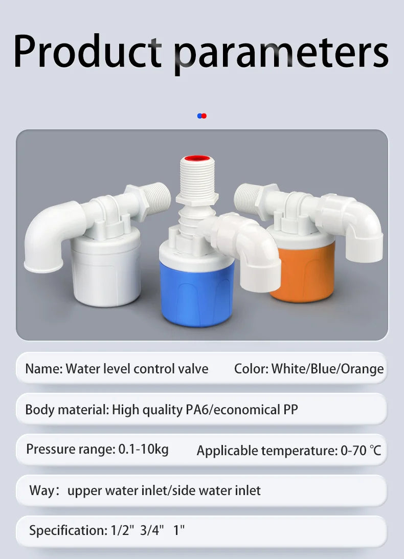 Automatic Water Level Control Valve 1/2" 3/4" 1" Water Shortage Self Opening Float Ball Valve Tank Tower Pool Float Switch Blue