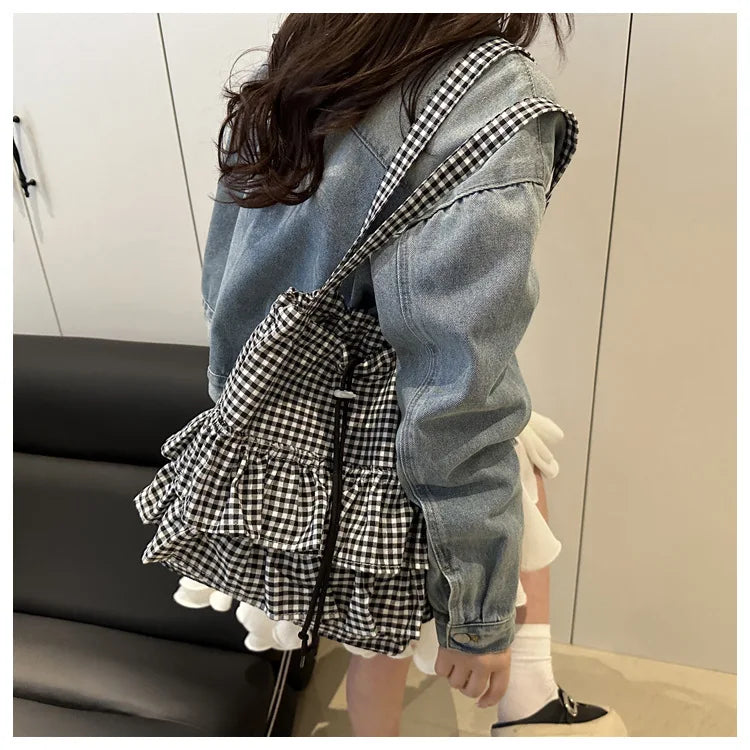 Cute Plaid Cotton Tote Bag Large Capaci Lace Trim Women's Summer 2026 Simple Lady Handbag Soft Shoulder Bags Bolsa Feminina