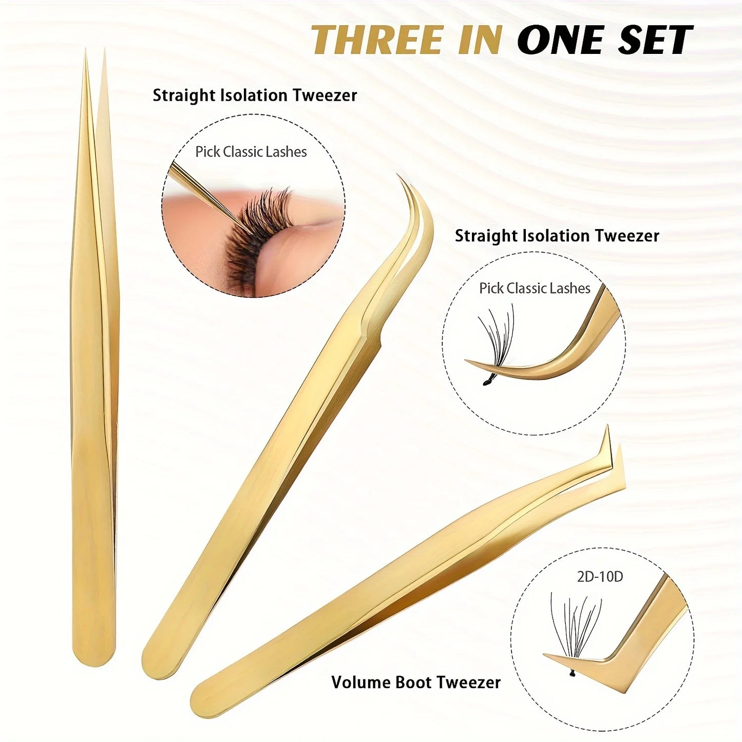 High Precision Eyelashes Tweezers Set - Includes 3 Stainless Steel Eyelash Tweezers for Makeup Classic Individual and Lash Exten