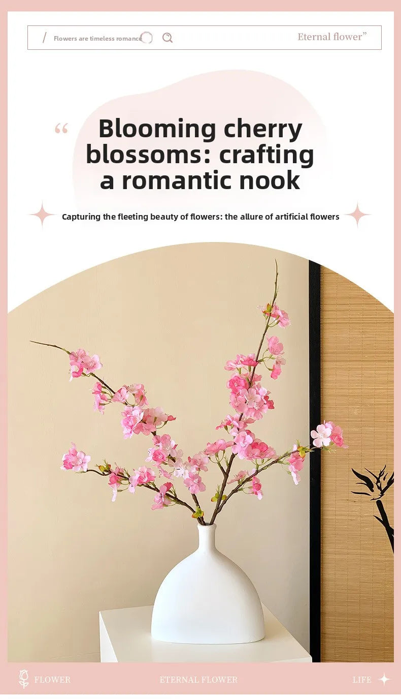 Japanese Style Artificial Cherry & Peach Blossom Bouquet, Faux Dried Floral Ornaments for Table & Living Room Home Decoration