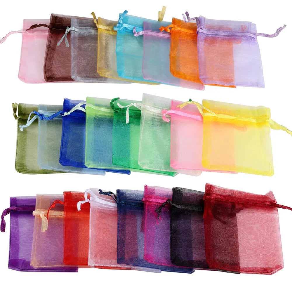 50/100pcs Colorful Organza Gift Bag 5x7 7x9 9x12 10x15 13x18cm Party Wedding Favors Candy Jewelry Packaging Drawstring pouches