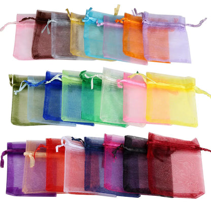 50/100pcs Colorful Organza Gift Bag 5x7 7x9 9x12 10x15 13x18cm Party Wedding Favors Candy Jewelry Packaging Drawstring pouches