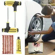Car Tire Puncture Plugs Vacuum Tire Pass Emergency Repair Tools Glue Strips Glue Quick Repair Tire Repair Kit Patch Tool Set