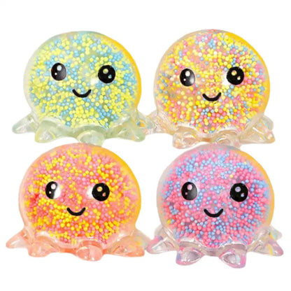 Glow Octopus Squeeze Stress Ball Transparent Foam Bead Fidget Toy Portable Pocket Anxiety Relief Desktop Adult Decor Unique Gift