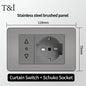 118 US Mexico Grey Stainless Steel Brushed 2way Electrical Light Switch Home Wall Socket Plug Double USB Type-C Power Outlet
