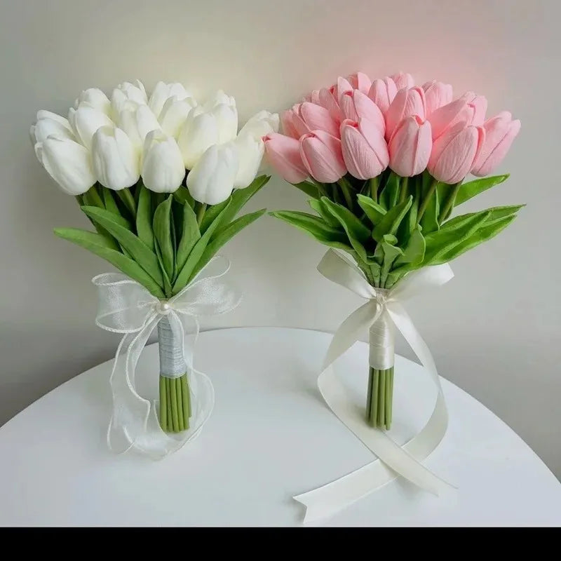 Artificial Flowers Tulip Bouquet Fake Flowers Wedding Garden Decoration Outdoor Home Garden Bouquet Vase Decor Plants
