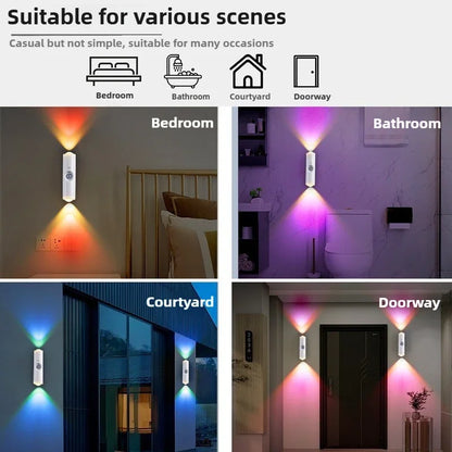 Double-head LED Night Light with Motion Sensor RGB Rechargeable Magnetic Wall Lamp Mood Ambient Light for Cabinet Hallway Stair